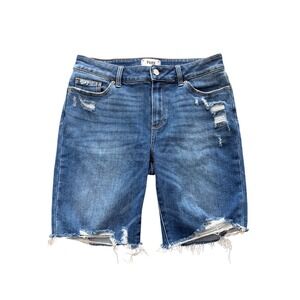 Paige Womens Distressed Denim Bermuda Shorts Medium Wash Blue Size 29 Raw Hem